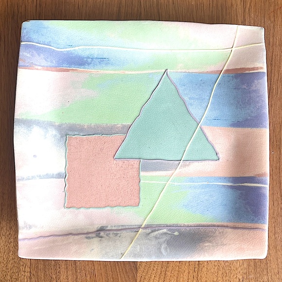 Vintage Signed Pottery Kamrass Kiok Studio NYC Ceramic Square Platter Plate 80s - Picture 8 of 8